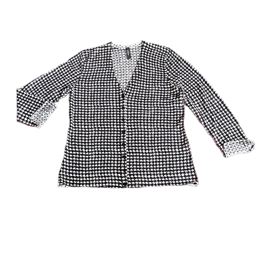 Marc Cain cashmere wool blend unique hounds tooth / heart cardigan